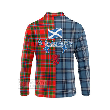 Butter Tartan Long Sleeve Polo Shirt Happy St. Andrew's Day Half Tartan Style - Tartan Vibes Clothing