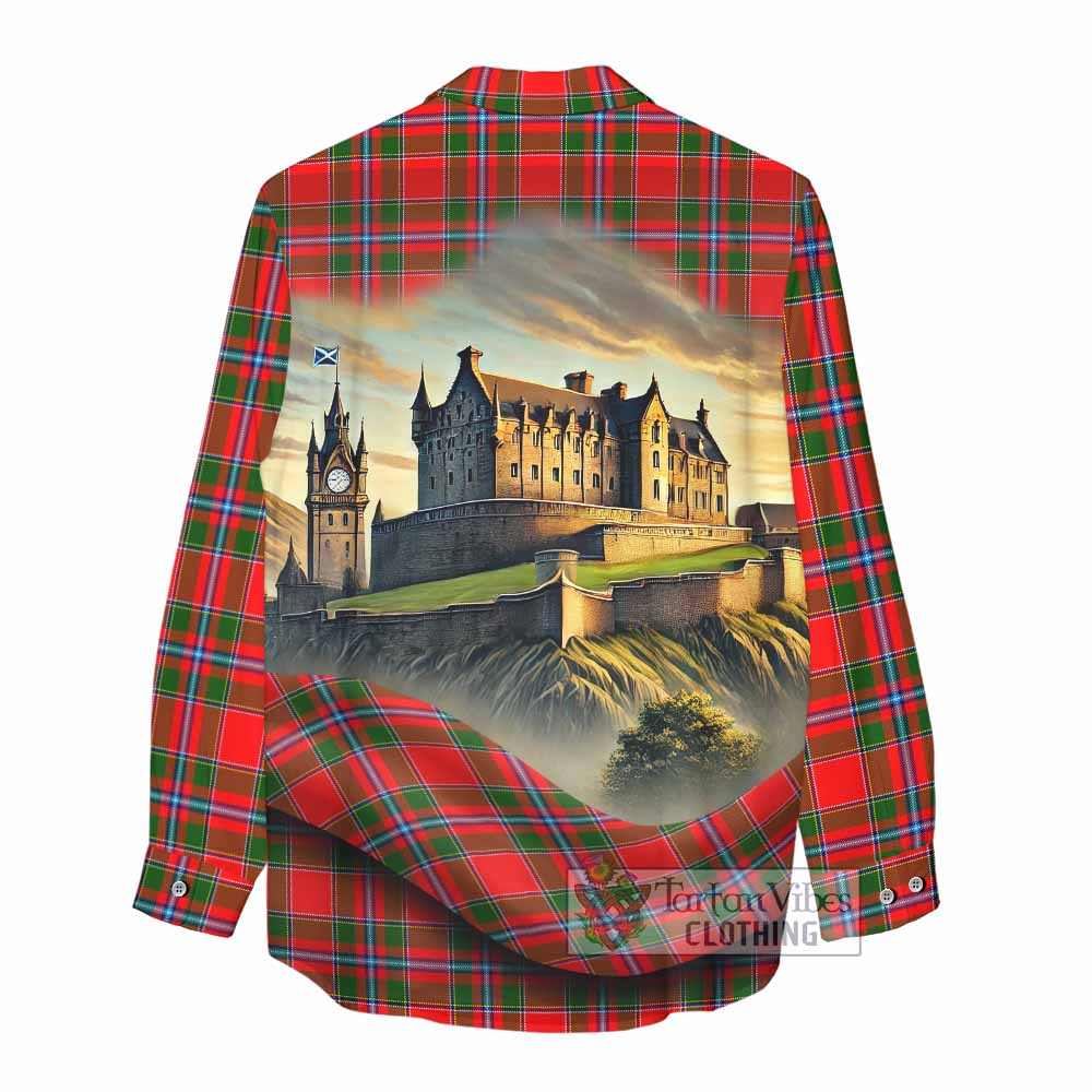Butter Tartan Family Crest Women's Casual Shirt with Scottish Ancient Castle Style - Tartan Vibes Clothing