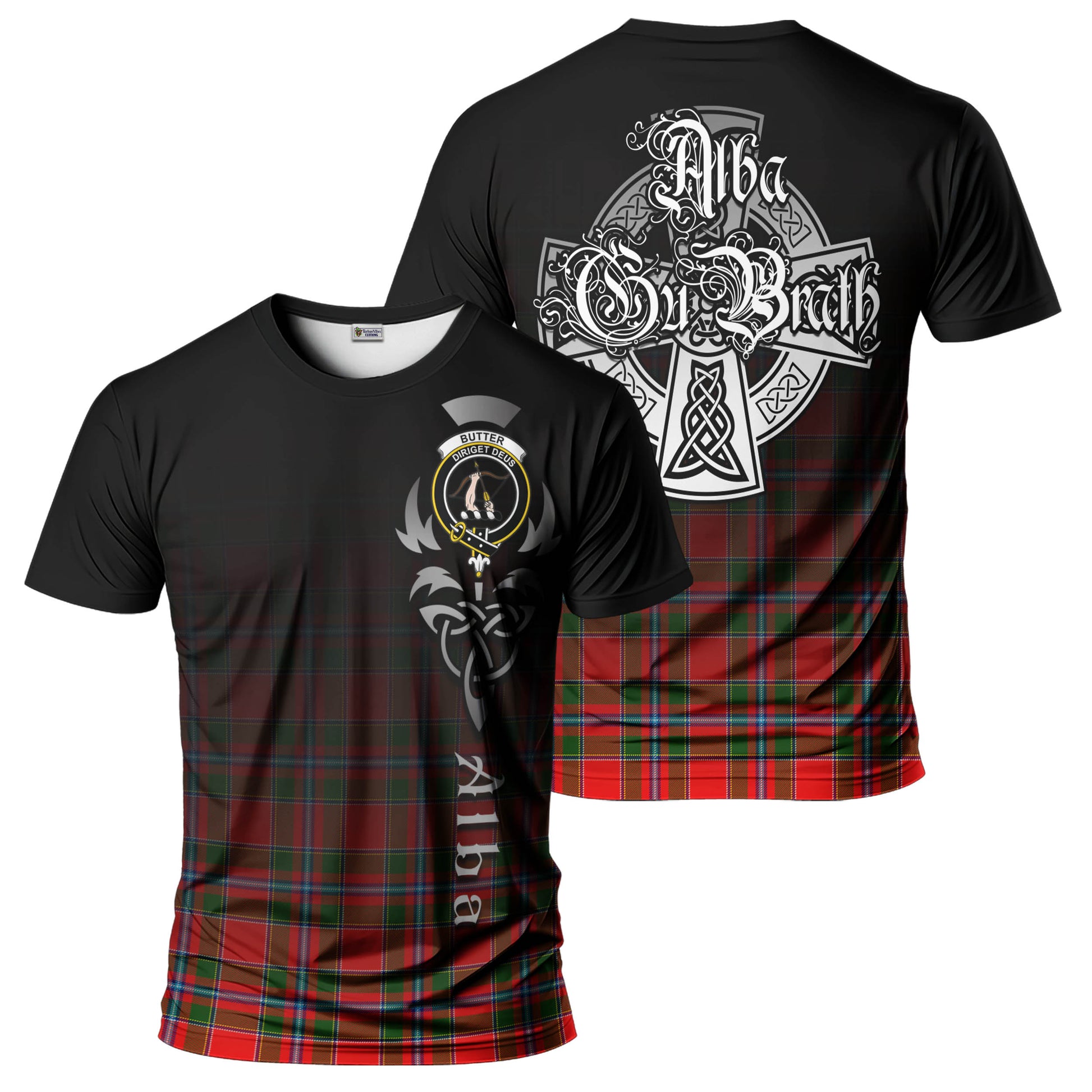Tartan Vibes Clothing Butter Tartan T-Shirt Featuring Alba Gu Brath Family Crest Celtic Inspired