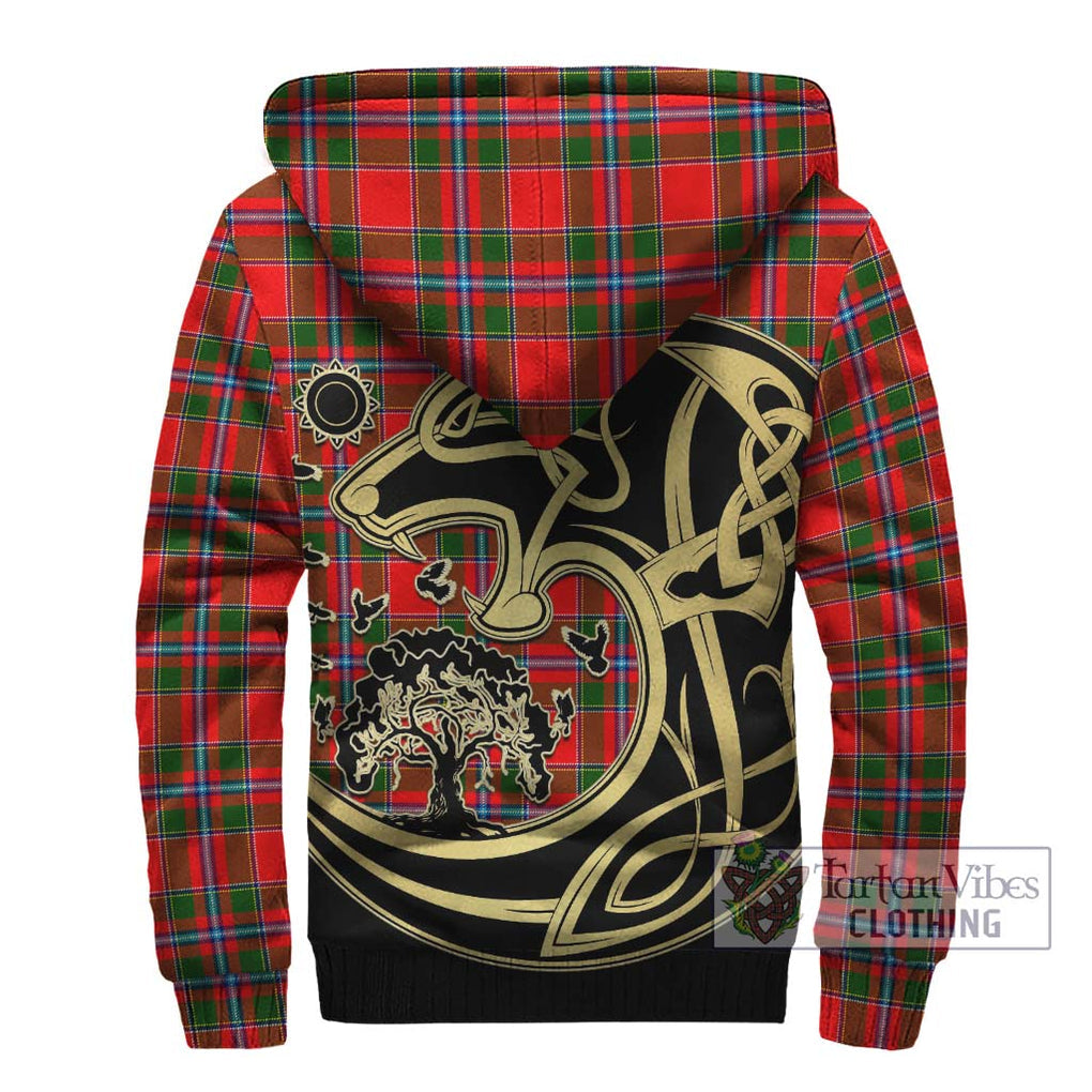 Butter Tartan Sherpa Hoodie with Family Crest Celtic Wolf Style - Tartan Vibes Clothing