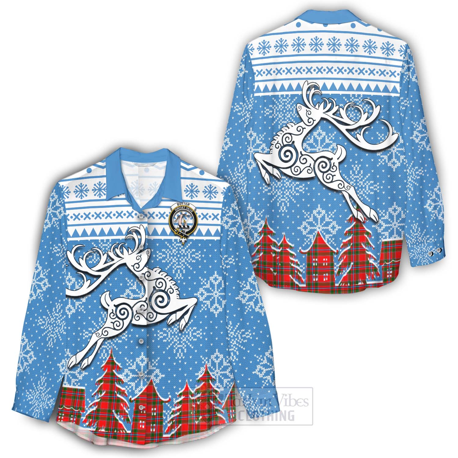Butter Clan Christmas Women's Casual Shirt Celtic Reindeer Style - Tartan Vibes Clothing