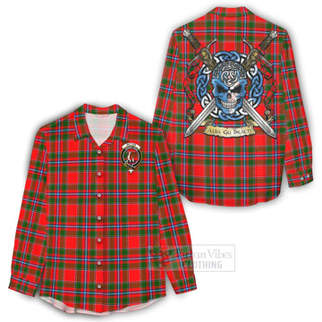 Butter Tartan Women's Casual Shirt with Family Crest Celtic Skull Style - Tartan Vibes Clothing