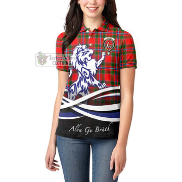 Butter Tartan Women's Polo Shirt with Alba Gu Brath Regal Lion Emblem - Tartan Vibes Clothing