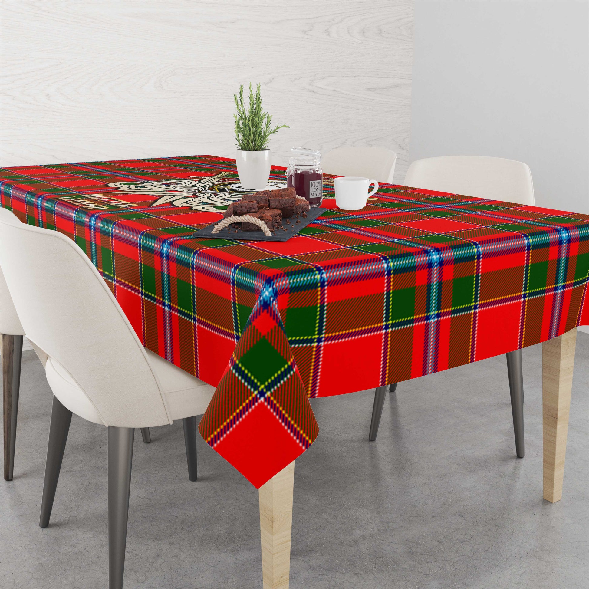 Tartan Vibes Clothing Butter Tartan Tablecloth with Clan Crest and the Golden Sword of Courageous Legacy