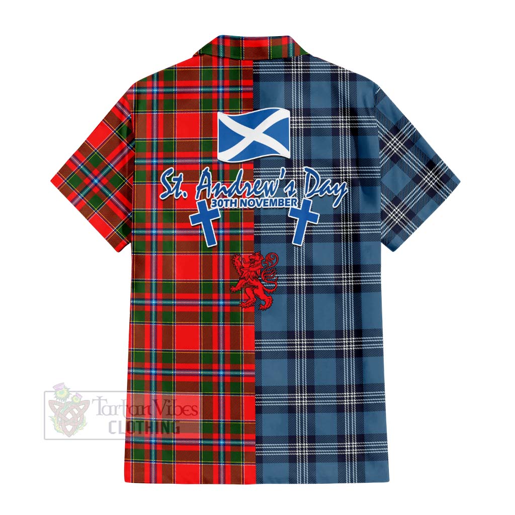 Butter Tartan Hawaiian Shirt Happy St. Andrew's Day Half Tartan Style - Tartan Vibes Clothing