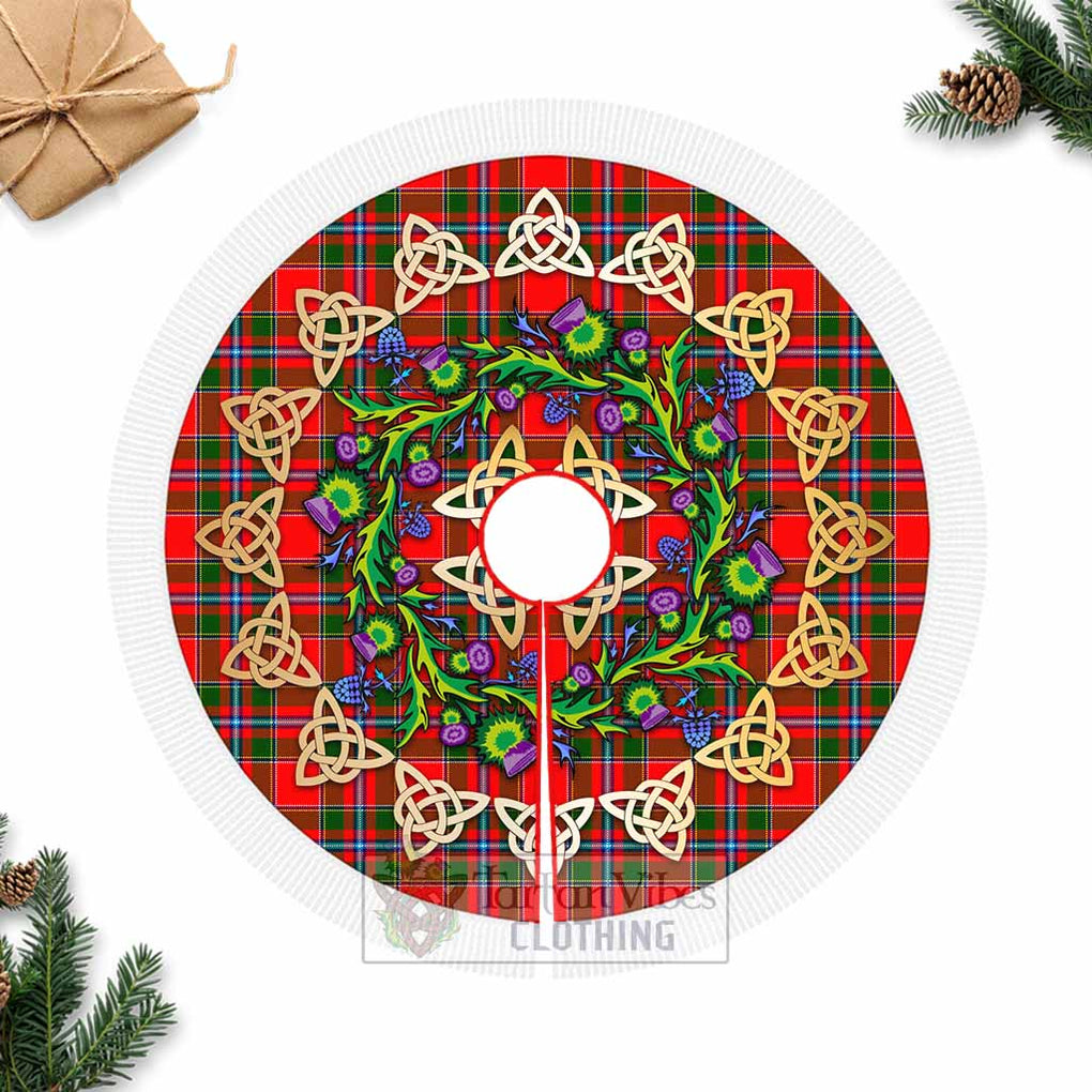 Butter Tartan Christmas Tree Skirt with Thistle Celtic Knot Style Fringed Tree Skirts - Tartan Vibes Clothing