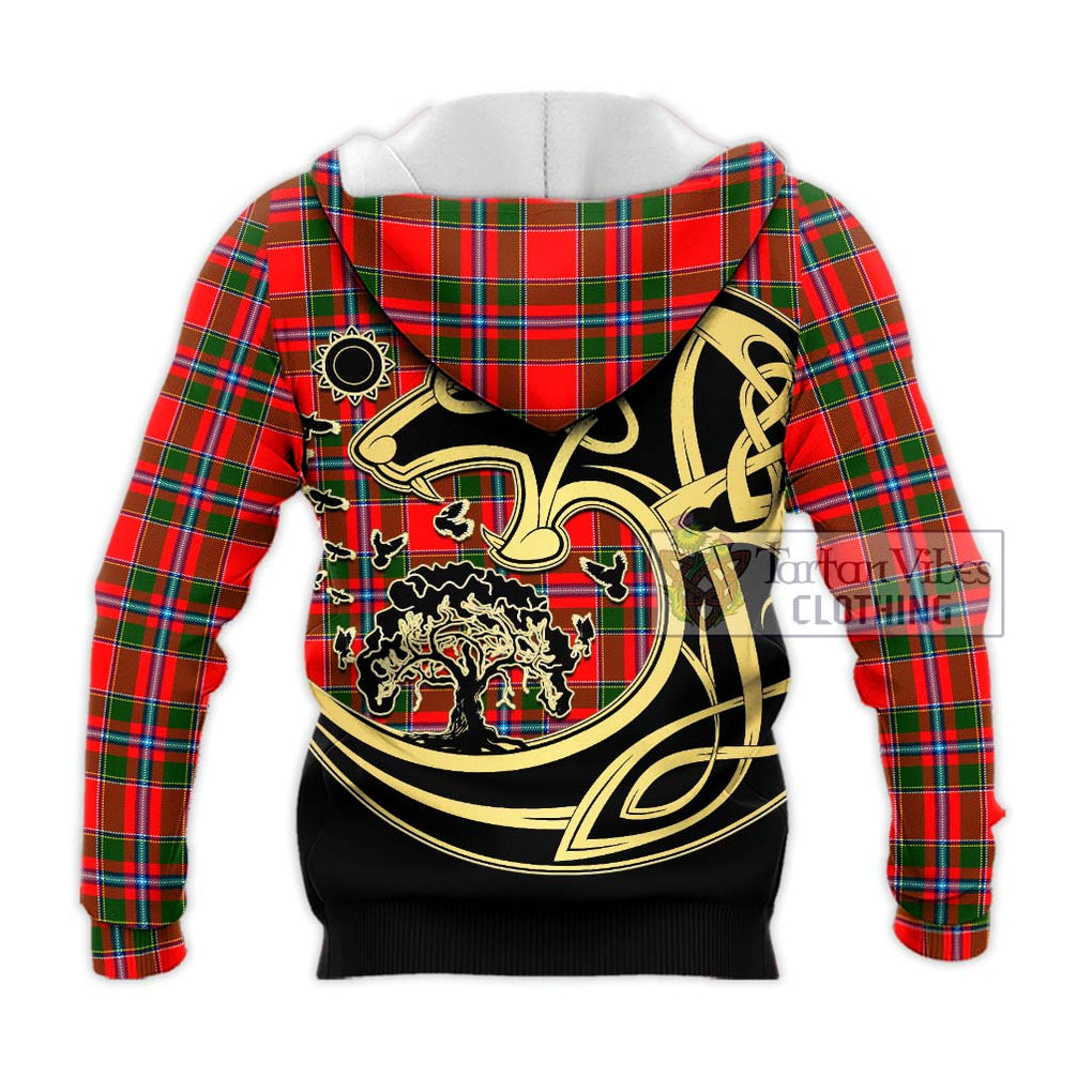 Butter Tartan Knitted Hoodie with Family Crest Celtic Wolf Style - Tartan Vibes Clothing