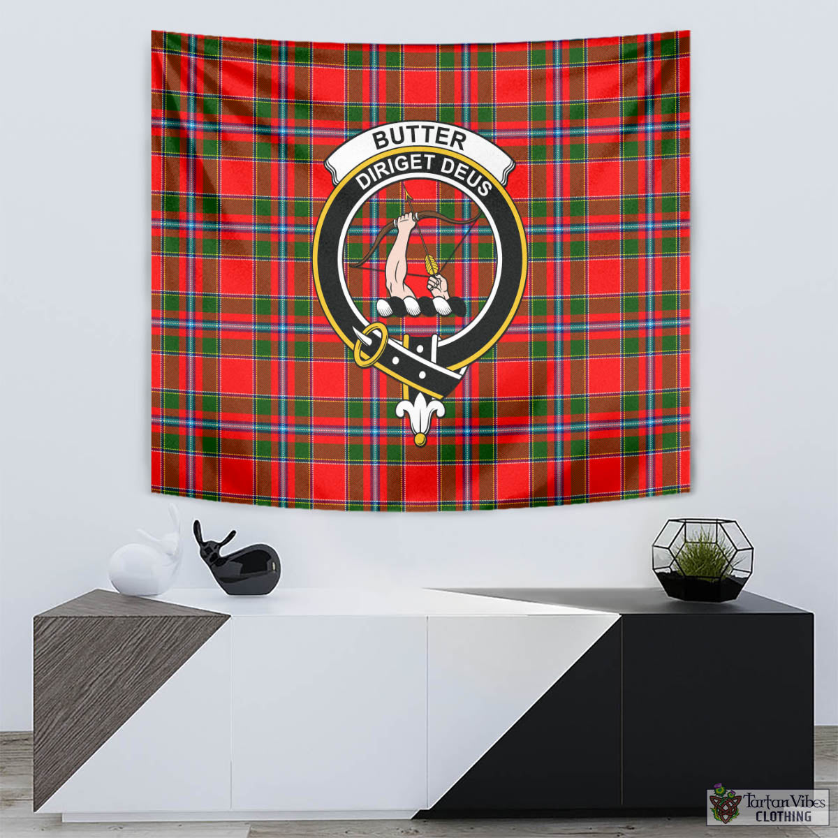 Tartan Vibes Clothing Butter Tartan Tapestry Wall Hanging and Home Decor for Room with Family Crest