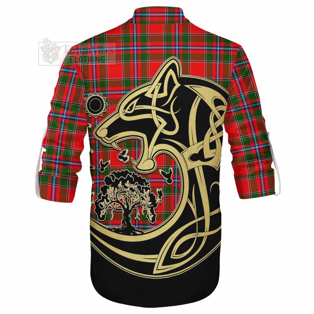 Butter Tartan Ghillie Kilt Shirt with Family Crest Celtic Wolf Style - Tartan Vibes Clothing