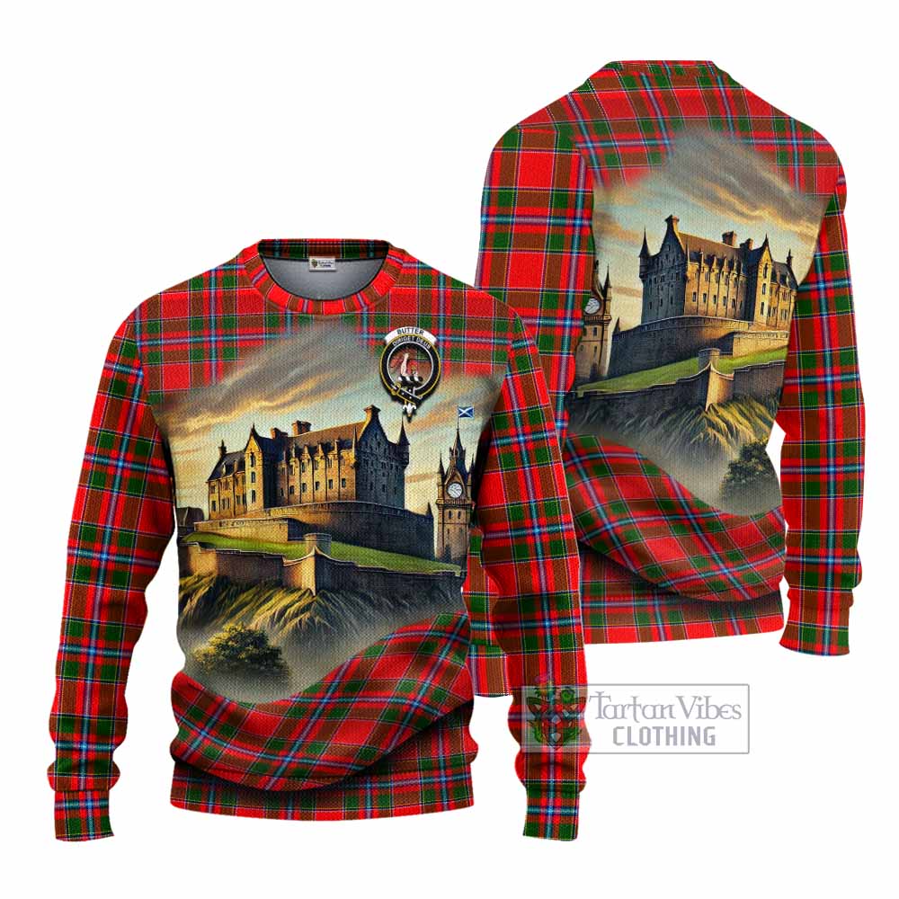 Butter Tartan Family Crest Knitted Sweater with Scottish Ancient Castle Style - Tartan Vibes Clothing