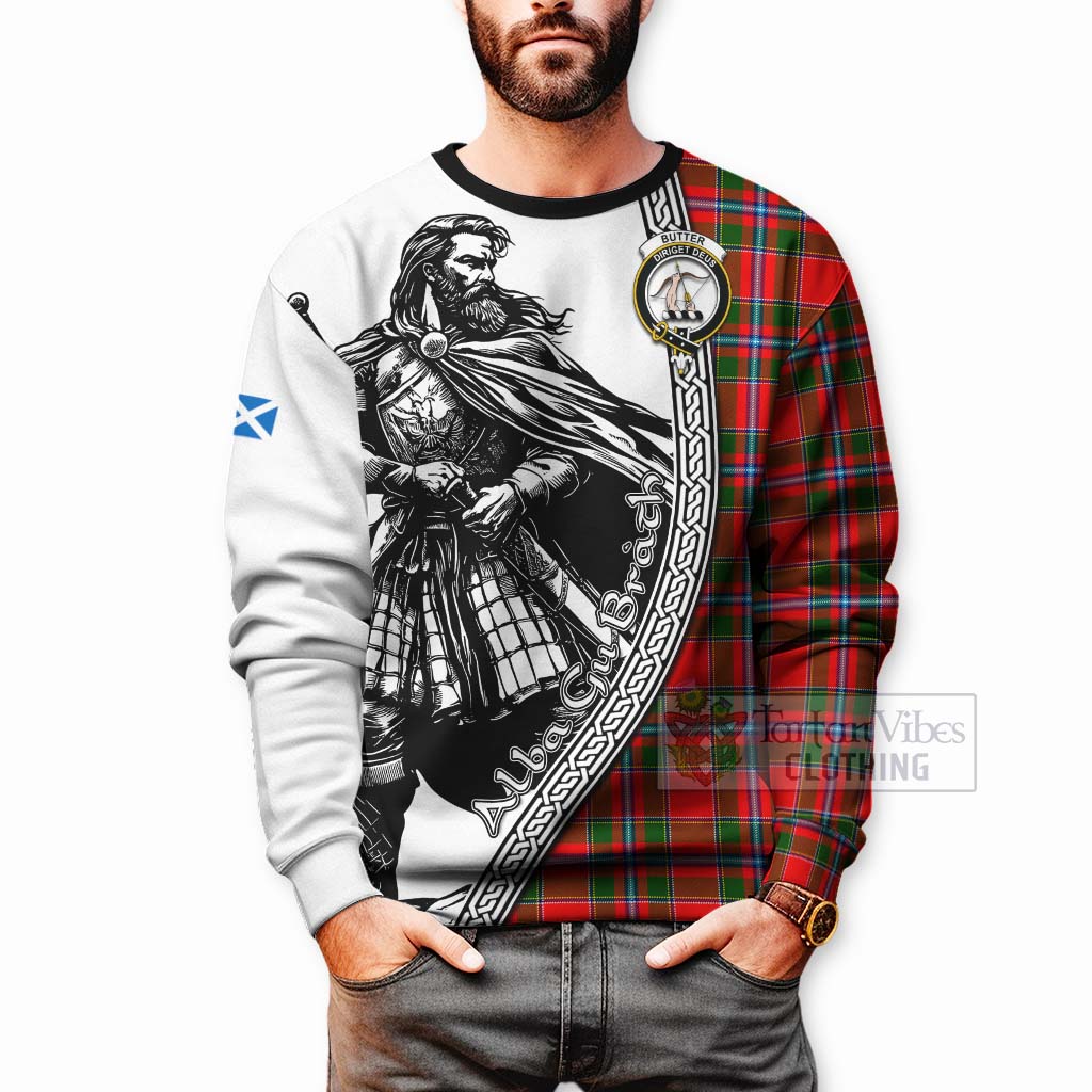 Butter Tartan Clan Crest Sweatshirt with Highlander Warrior Celtic Style - Tartan Vibes Clothing