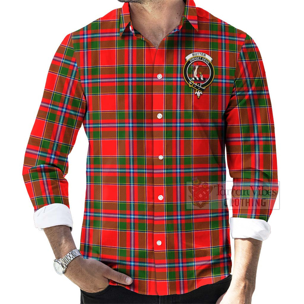 Butter Tartan Long Sleeve Button Shirt with Family Crest Celtic Skull Style - Tartan Vibes Clothing