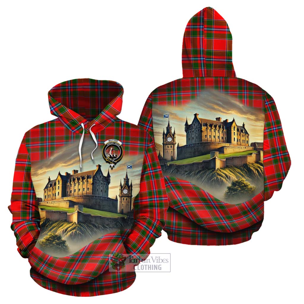 Butter Tartan Family Crest Cotton Hoodie with Scottish Ancient Castle Style - Tartan Vibes Clothing