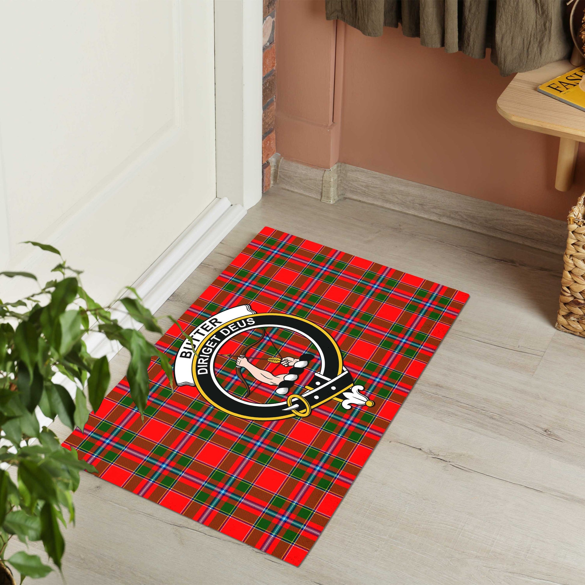 Butter Tartan Door Mat with Family Crest - Tartanvibesclothing