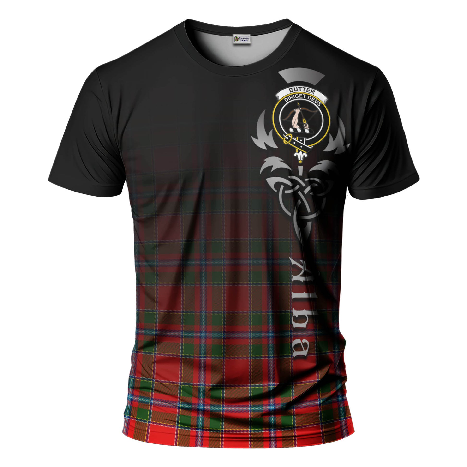 Tartan Vibes Clothing Butter Tartan T-Shirt Featuring Alba Gu Brath Family Crest Celtic Inspired