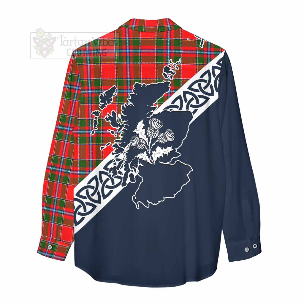 Butter Tartan Women's Casual Shirt Featuring Thistle and Scotland Map - Tartan Vibes Clothing