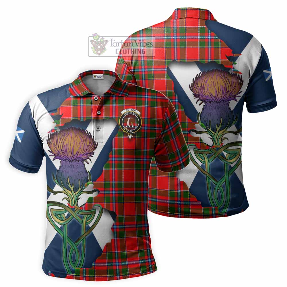 Tartan Vibes Clothing Butter Tartan Family Crest Polo Shirt Scottish Thistle Celtic Inspired