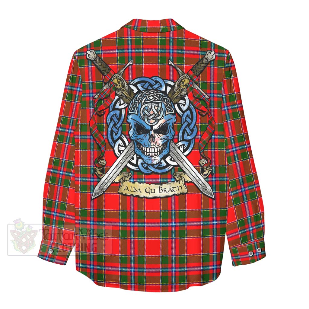 Butter Tartan Women's Casual Shirt with Family Crest Celtic Skull Style - Tartan Vibes Clothing