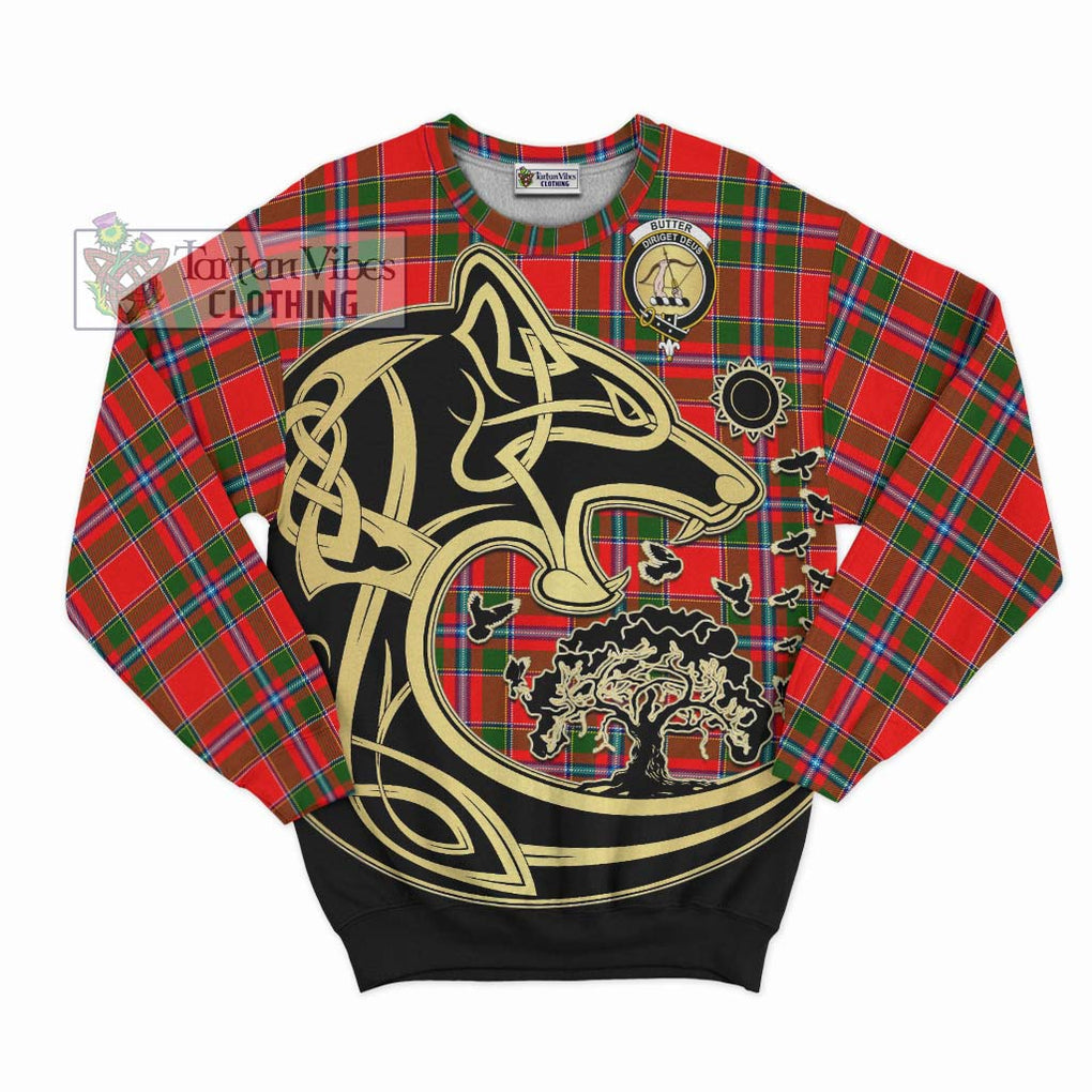 Butter Tartan Sweatshirt with Family Crest Celtic Wolf Style - Tartan Vibes Clothing