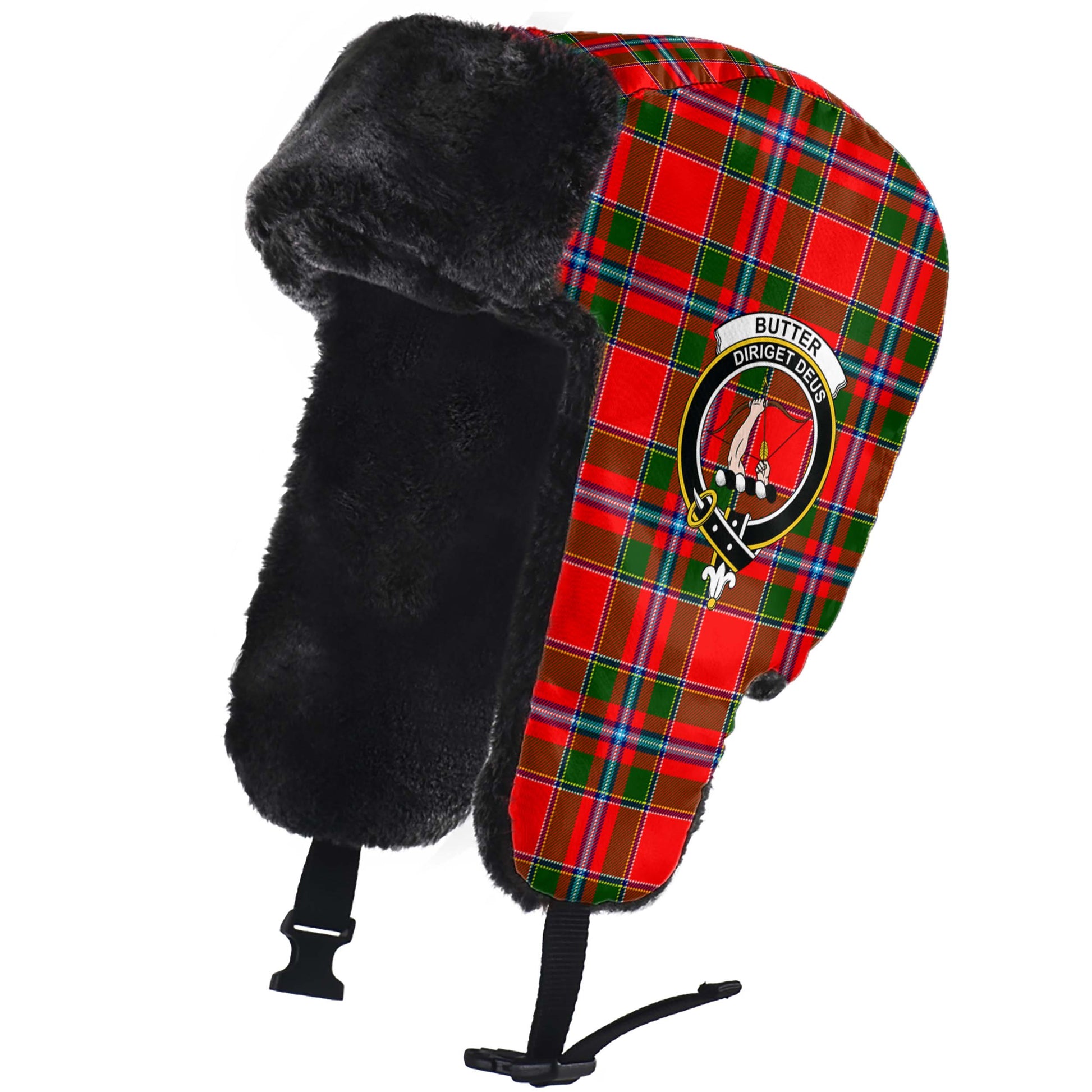 Butter Tartan Winter Trapper Hat with Family Crest - Tartanvibesclothing