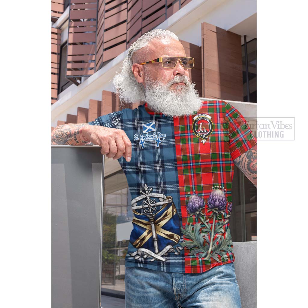 Butter Tartan Cotton T-shirt Happy St. Andrew's Day Half Tartan Style - Tartan Vibes Clothing