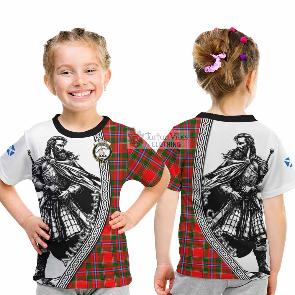Butter Tartan Clan Crest Kid T-Shirt with Highlander Warrior Celtic Style - Tartan Vibes Clothing