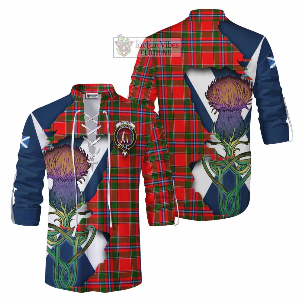 Tartan Vibes Clothing Butter Tartan Family Crest Ghillie Kilt Shirt Scottish Thistle Celtic Inspired