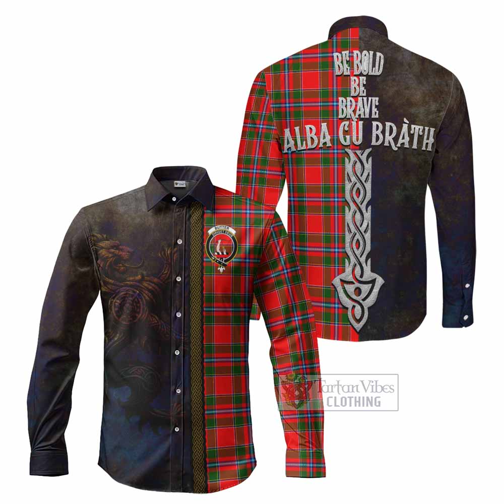 Butter Tartan Family Crest Long Sleeve Button Shirt Alba Gu Brath Be Brave Lion Ancient Style - Tartan Vibes Clothing