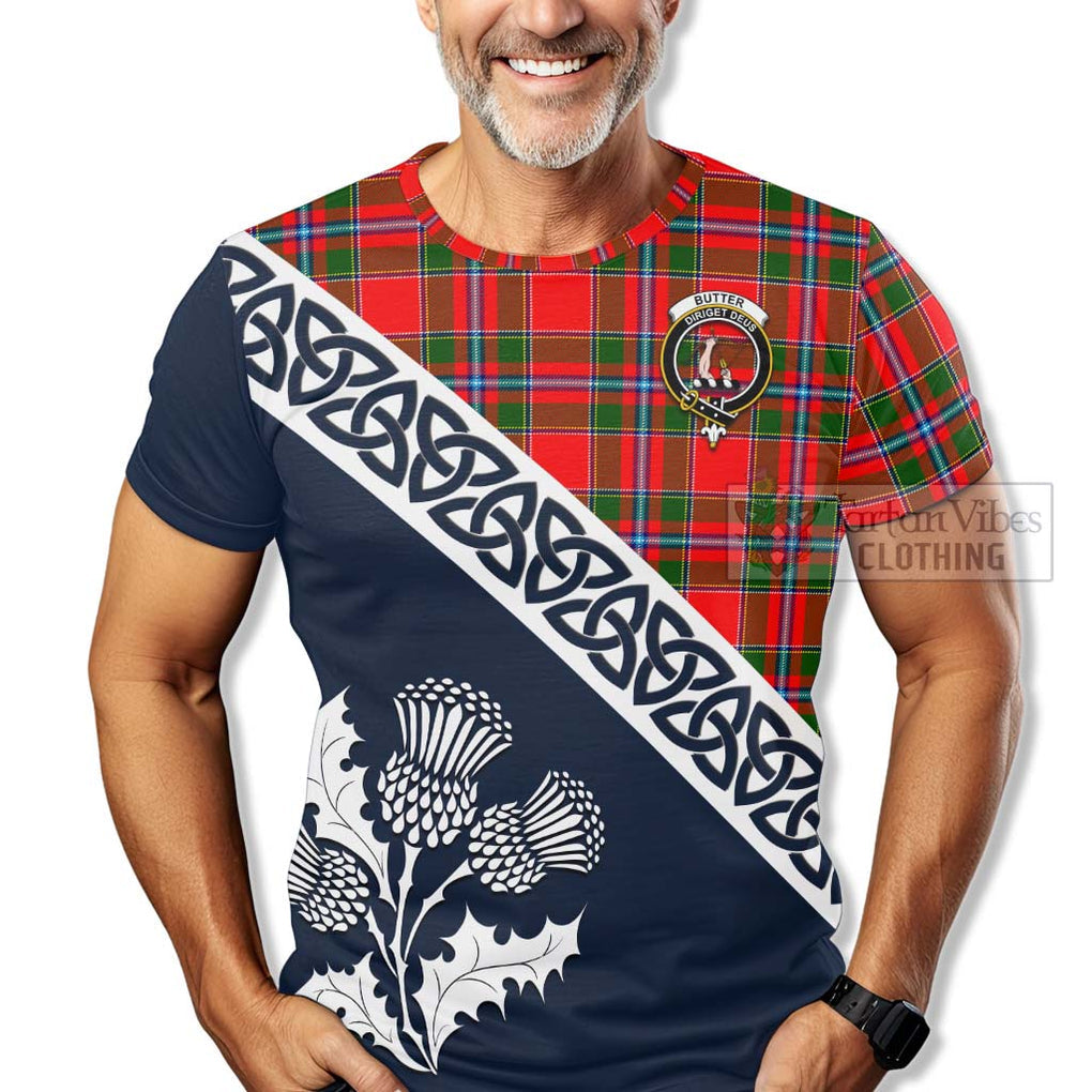 Butter Tartan T-Shirt Featuring Thistle and Scotland Map - Tartanvibesclothing Store