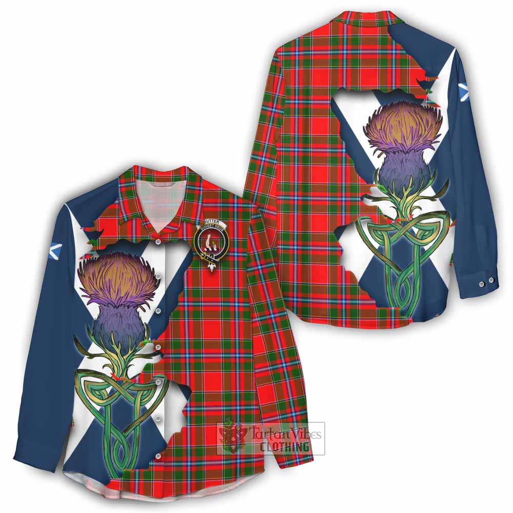 Tartan Vibes Clothing Butter Tartan Family Crest Women's Casual Shirt Scottish Thistle Celtic Inspired