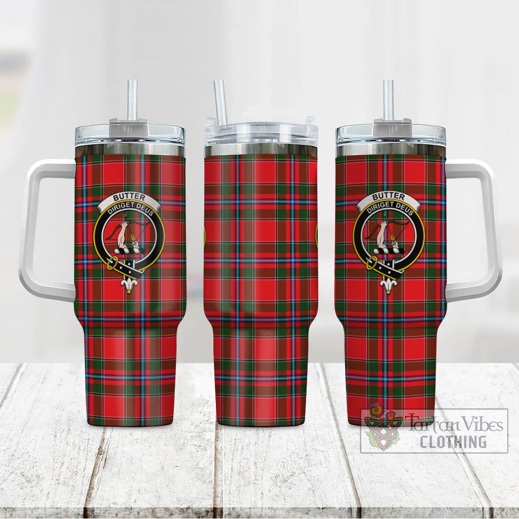Butter Tartan Tumbler with Handle with Family Crest - Tartan Vibes Clothing