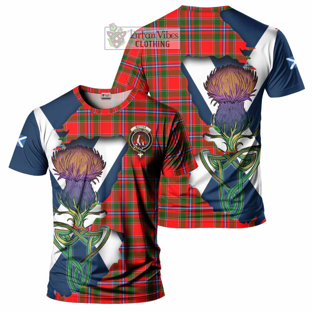 Tartan Vibes Clothing Butter Tartan Family Crest T-Shirt Scottish Thistle Celtic Inspired
