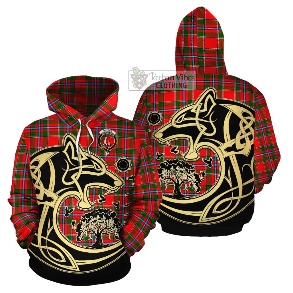 Butter Tartan Cotton Hoodie with Family Crest Celtic Wolf Style Zip Hoodie - Tartan Vibes Clothing