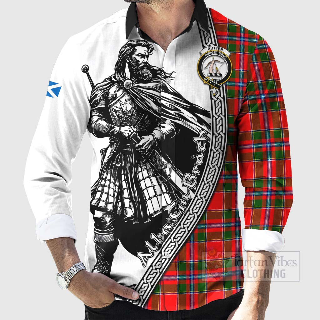 Butter Tartan Clan Crest Long Sleeve Button Shirt with Highlander Warrior Celtic Style - Tartan Vibes Clothing