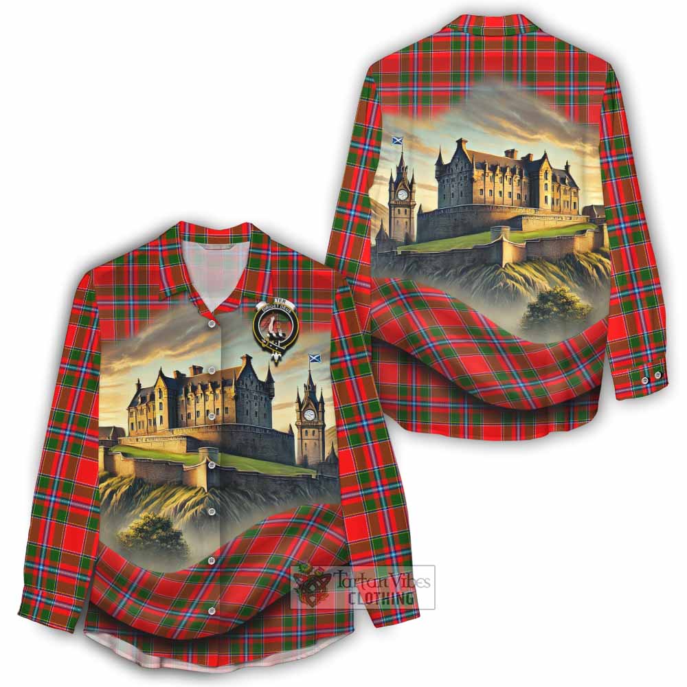 Butter Tartan Family Crest Women's Casual Shirt with Scottish Ancient Castle Style - Tartan Vibes Clothing
