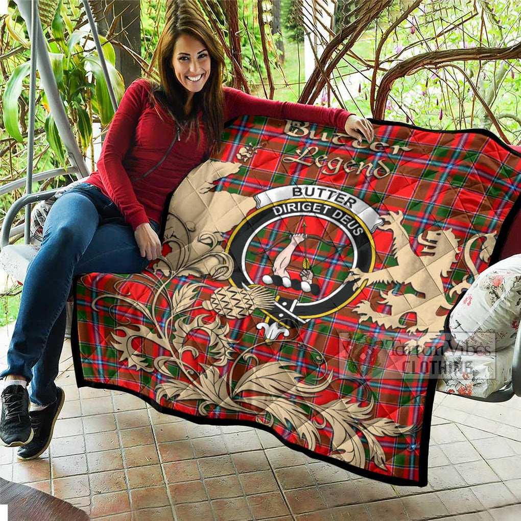 Tartan Vibes Clothing Butter Tartan Quilt with Family Crest and Scottish Symbol Style