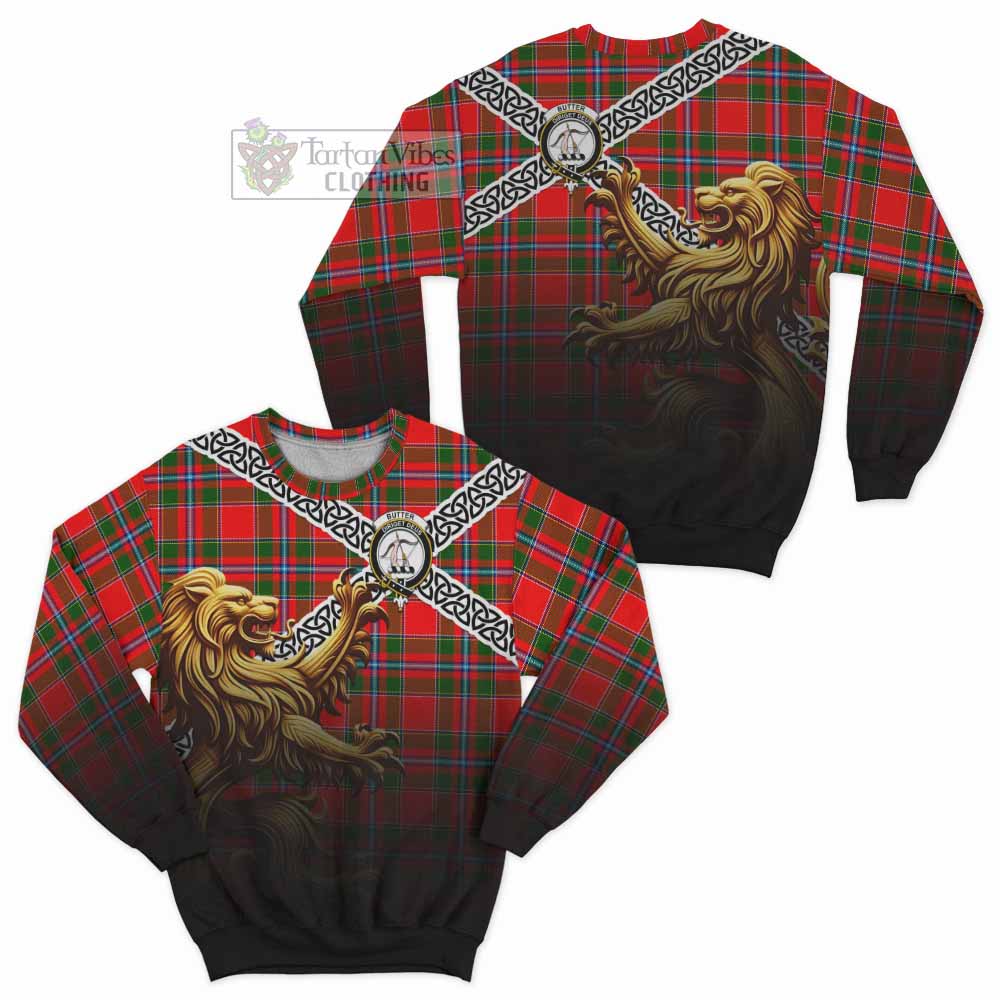 Butter Crest Tartan Sweatshirt with Golden Lion Emblem Celtic Style - Tartan Vibes Clothing