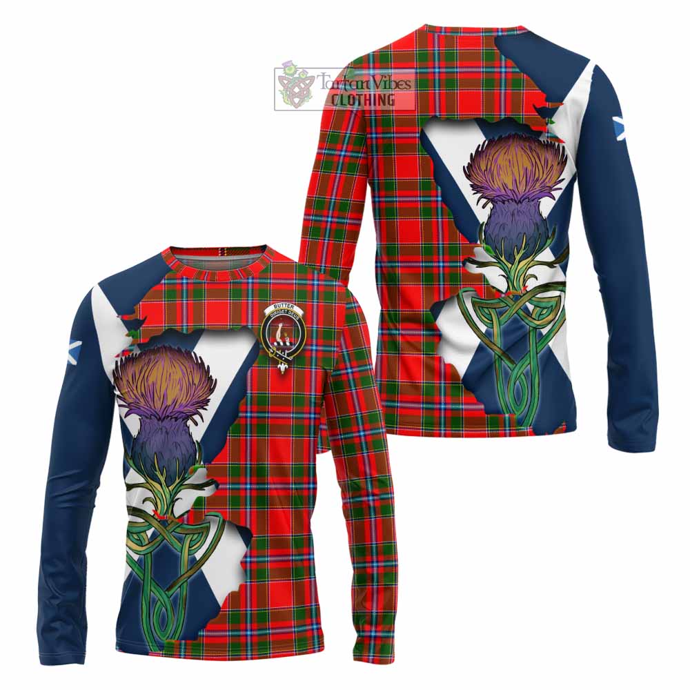 Tartan Vibes Clothing Butter Tartan Family Crest Long Sleeve T-Shirt Scottish Thistle Celtic Inspired