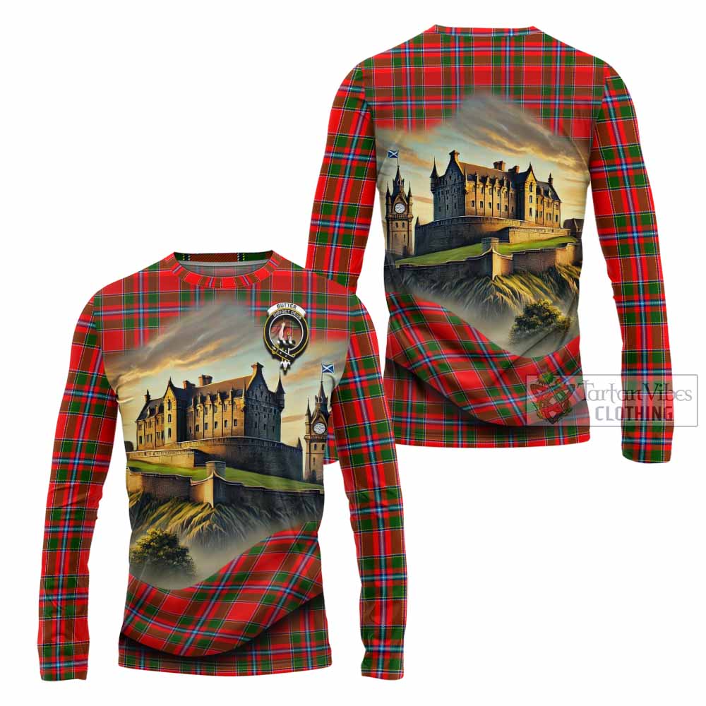 Butter Tartan Family Crest Long Sleeve T-Shirt with Scottish Ancient Castle Style - Tartan Vibes Clothing