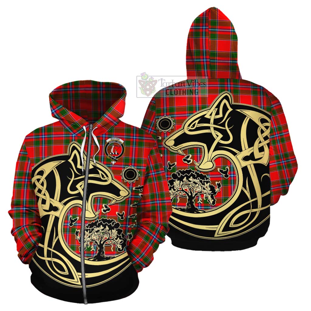 Butter Tartan Cotton Hoodie with Family Crest Celtic Wolf Style - Tartan Vibes Clothing