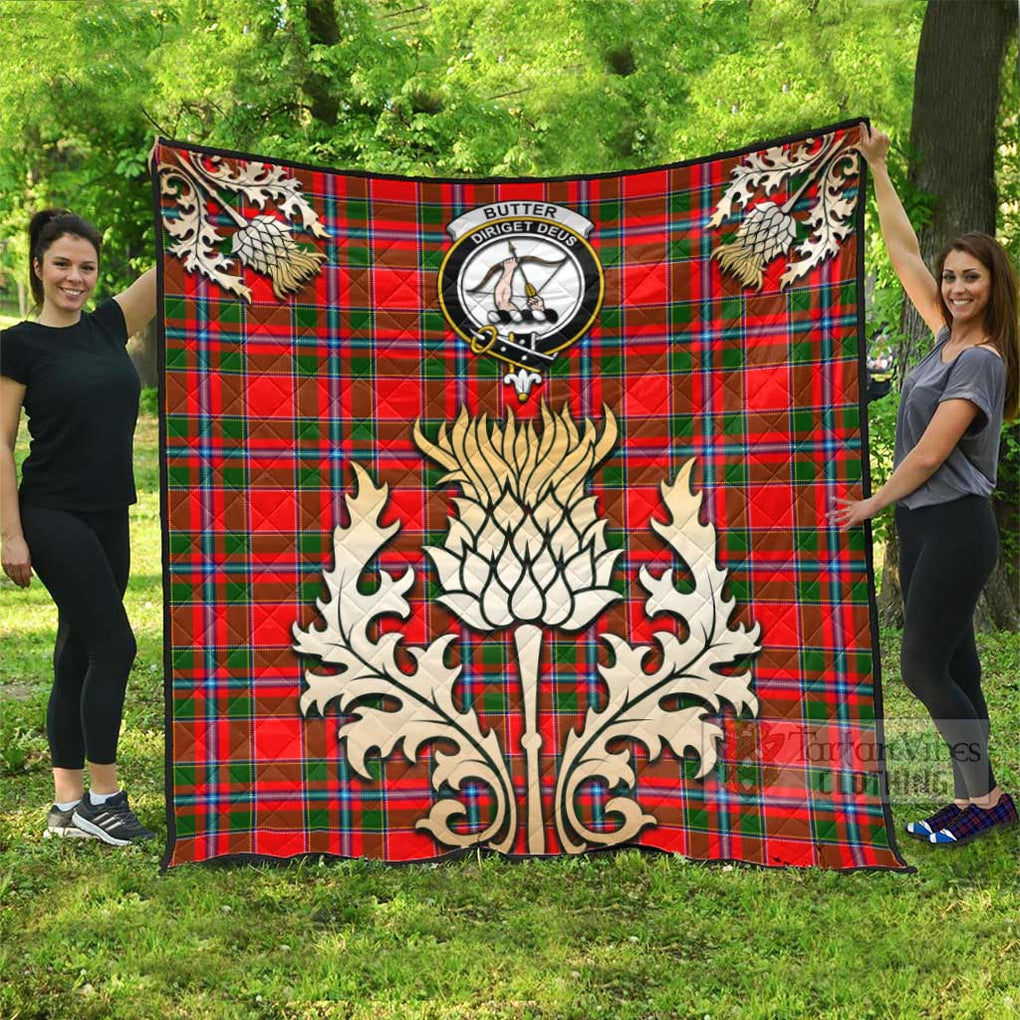 Tartan Vibes Clothing Butter Tartan Quilt with Family Crest and Golden Thistle Style