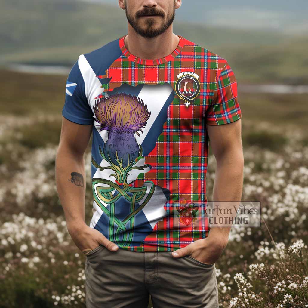 Tartan Vibes Clothing Butter Tartan Family Crest T-Shirt Scottish Thistle Celtic Inspired