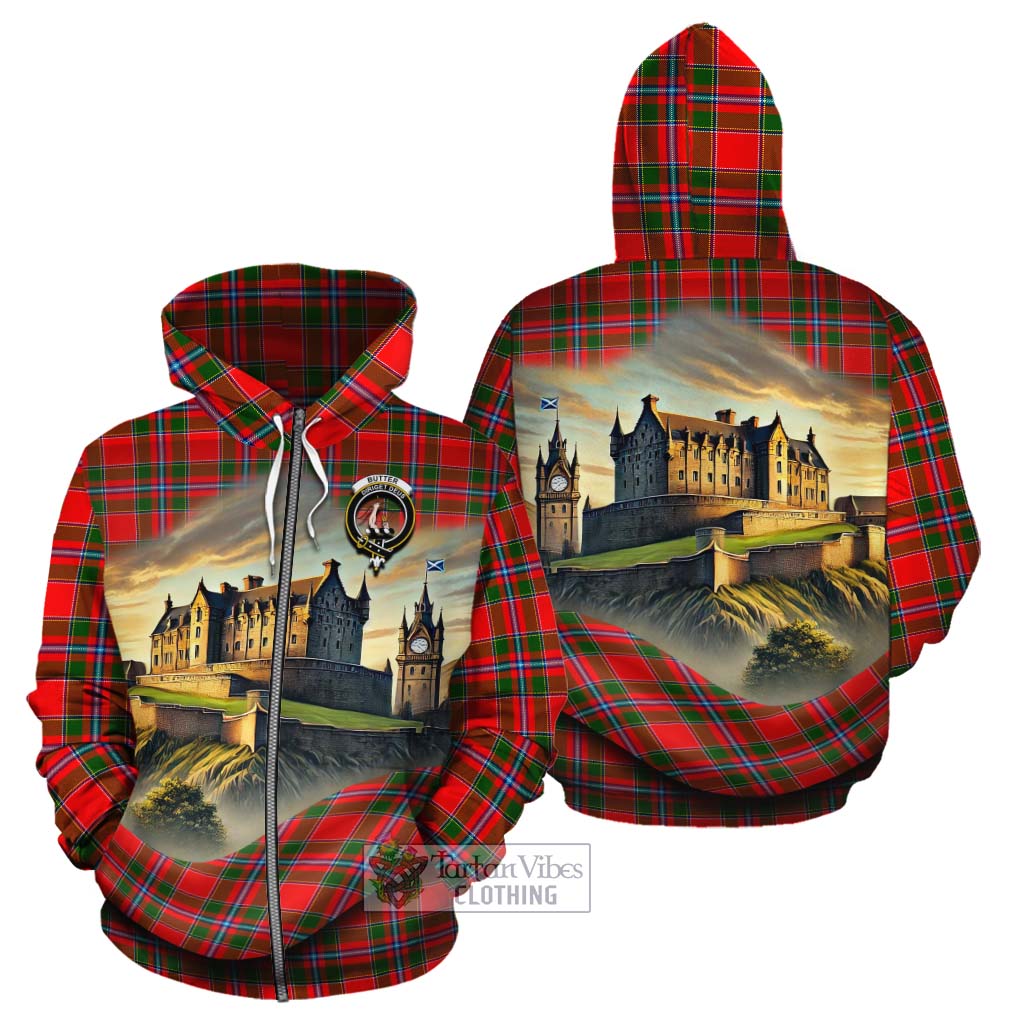 Butter Tartan Family Crest Cotton Hoodie with Scottish Ancient Castle Style Zip Hoodie - Tartan Vibes Clothing