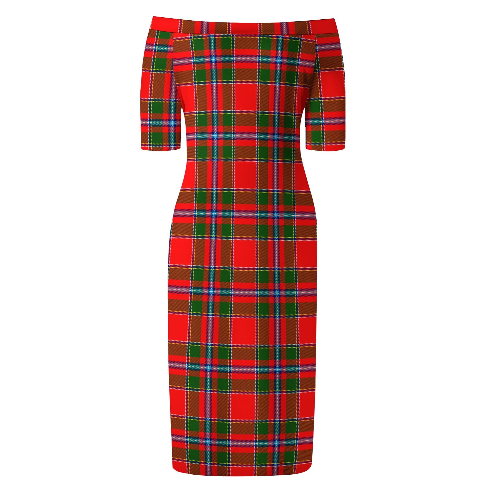 Butter Tartan Off Shoulder Lady Dress - Tartan Vibes Clothing