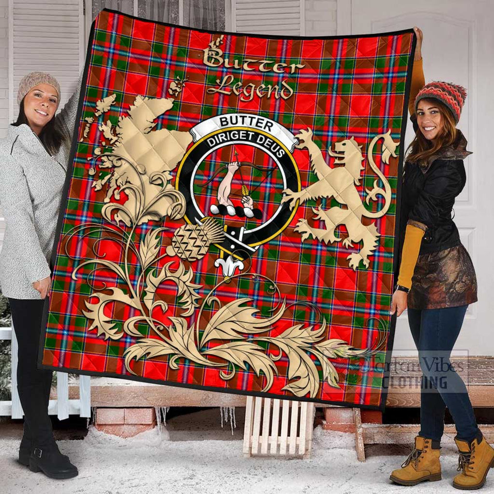 Tartan Vibes Clothing Butter Tartan Quilt with Family Crest and Scottish Symbol Style