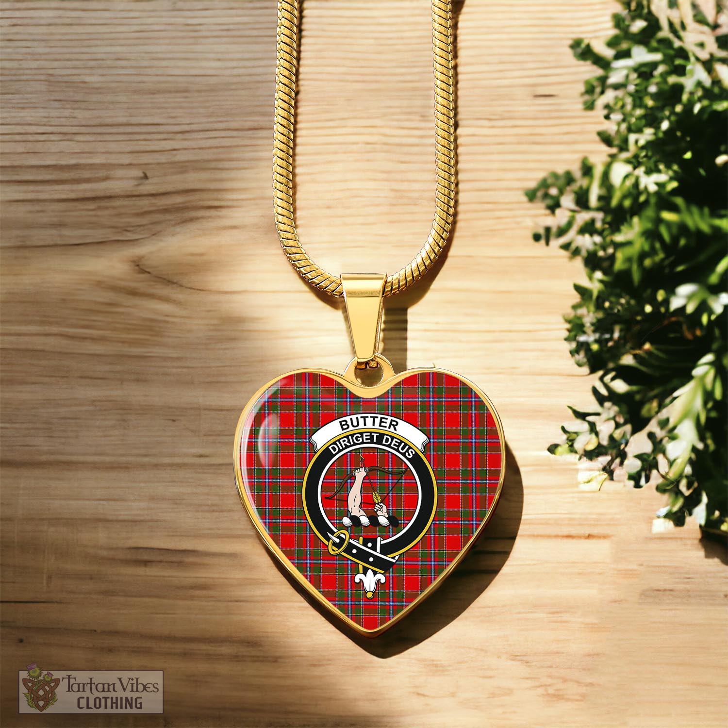 Butter Tartan Heart Necklace with Family Crest Luxury Necklace (Gold) No - Tartan Vibes Clothing