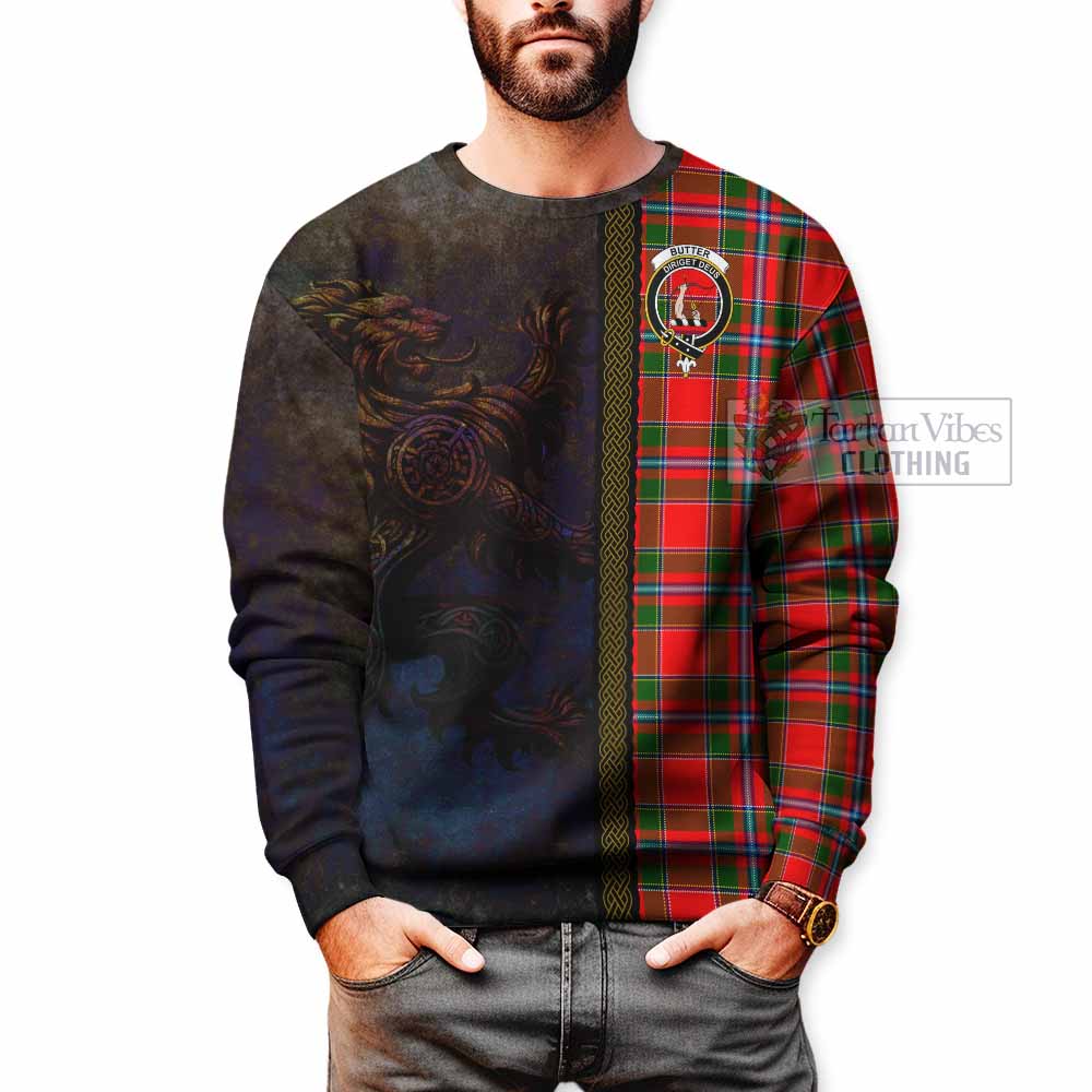Butter Tartan Family Crest Sweatshirt Alba Gu Brath Be Brave Lion Ancient Style - Tartan Vibes Clothing