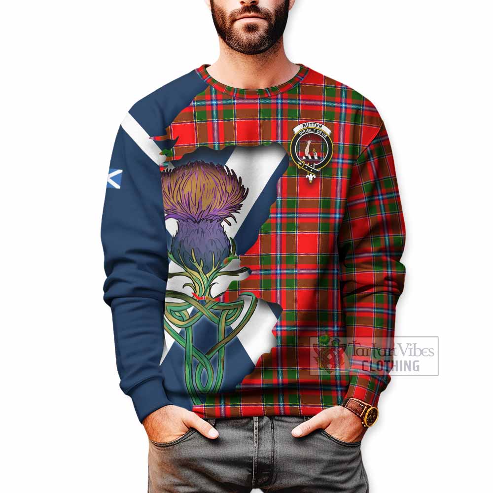Tartan Vibes Clothing Butter Tartan Family Crest Sweatshirt Scottish Thistle Celtic Inspired