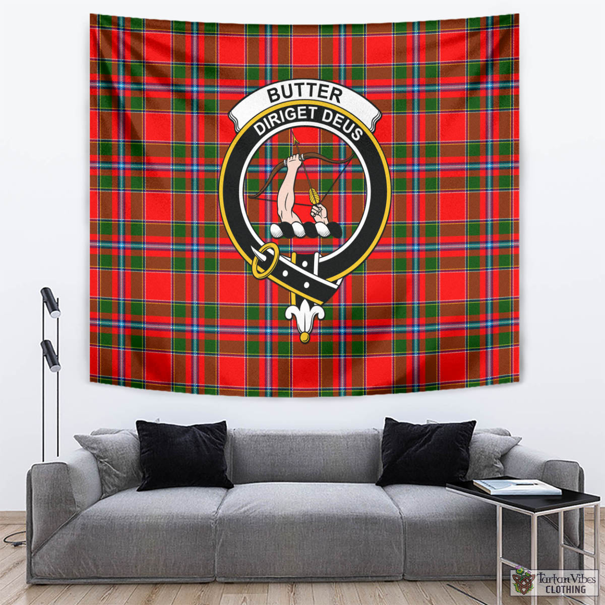 Tartan Vibes Clothing Butter Tartan Tapestry Wall Hanging and Home Decor for Room with Family Crest