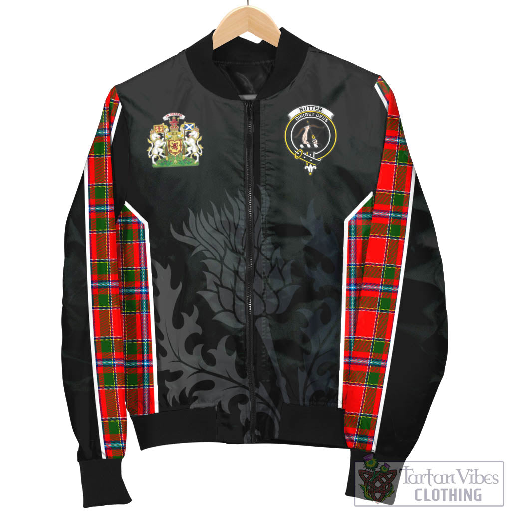Tartan Vibes Clothing Butter Tartan Bomber Jacket with Family Crest and Scottish Thistle Vibes Sport Style